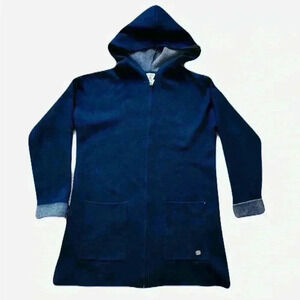 Women's Athleisure by Sioni Navy Zip Up Cardigan Sweater Rolled Cuff Size Small